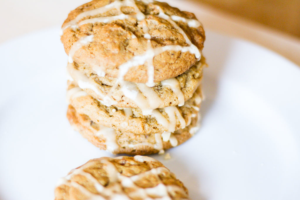 stack of 4 maple pecan cookies with glaze 